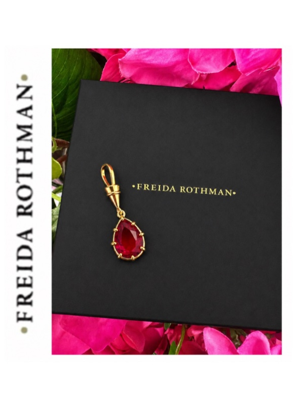 Freida Rothman Vault Ruby Red Prong-Set Faceted Tear-Drop Charm